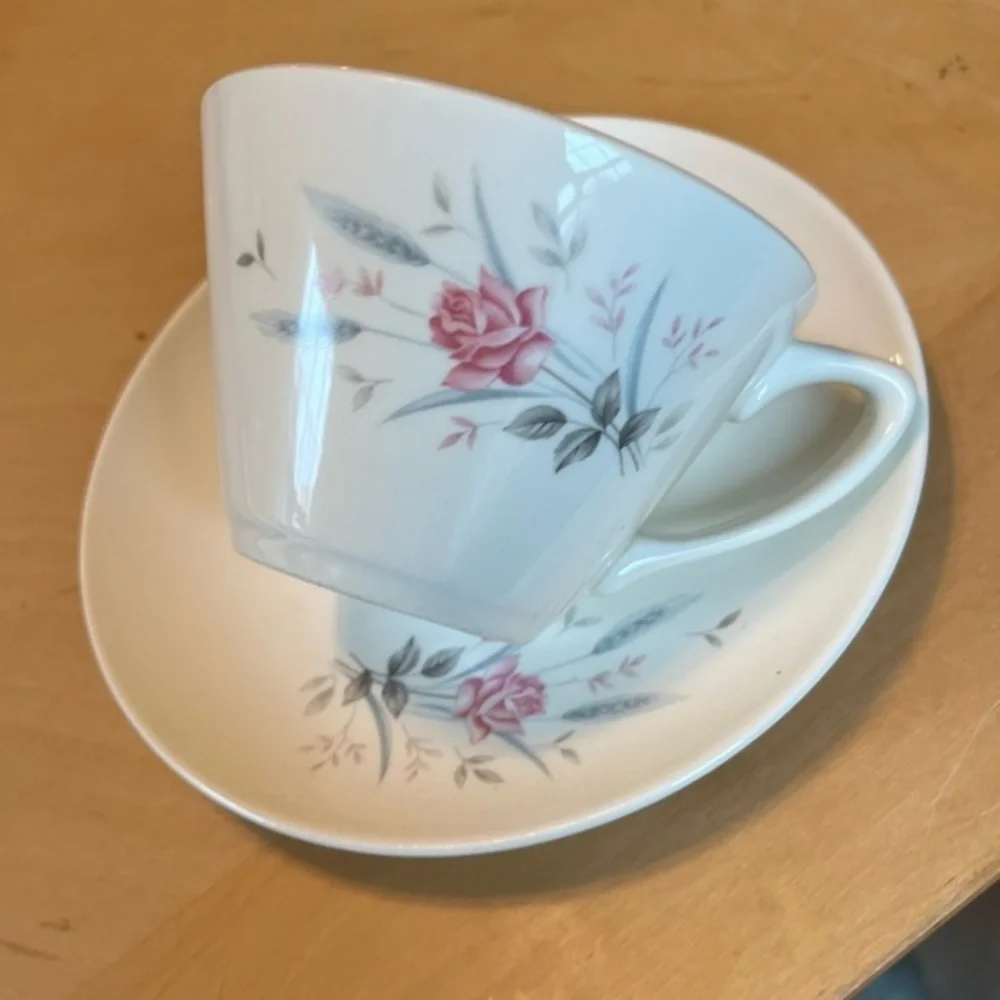 California Pottery Company Pink Floral Teacup and Saucer Set Made in USA